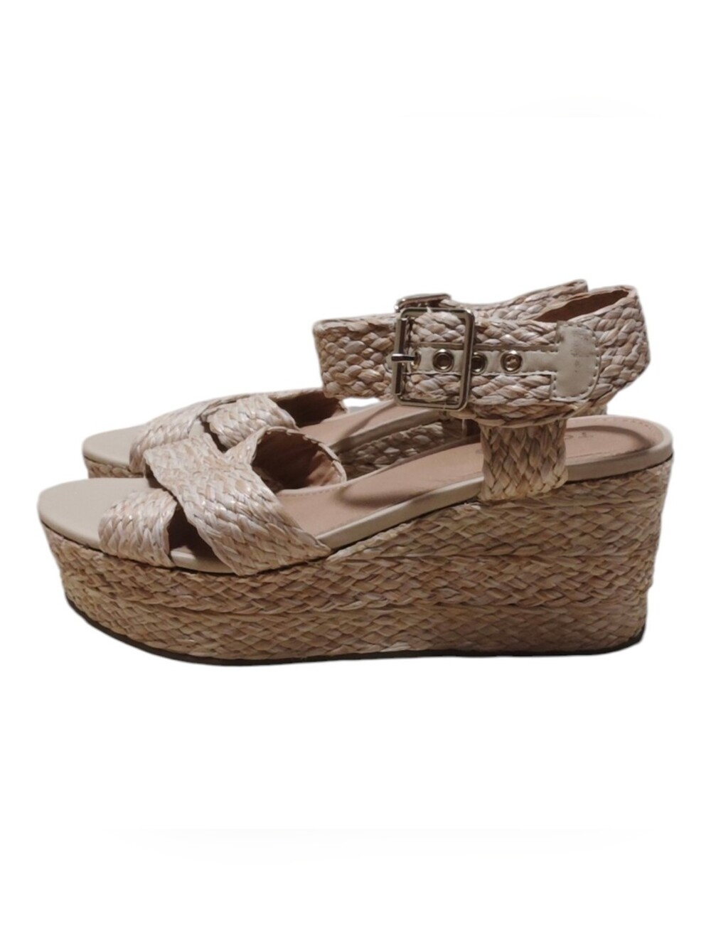 Torrid Size 7W Woven Platform Sandals Wedges in Natural Beige With Buckle Strap